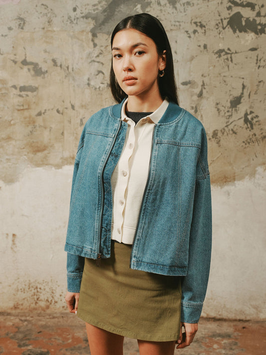 DENIM RELAXED FLIGHT JACKET WOMENS