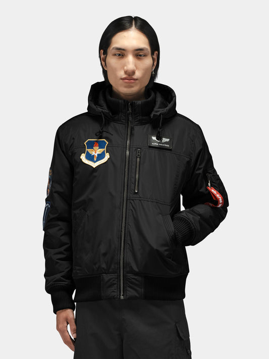 PATCHED HOODED RIB FLIGHT JACKET