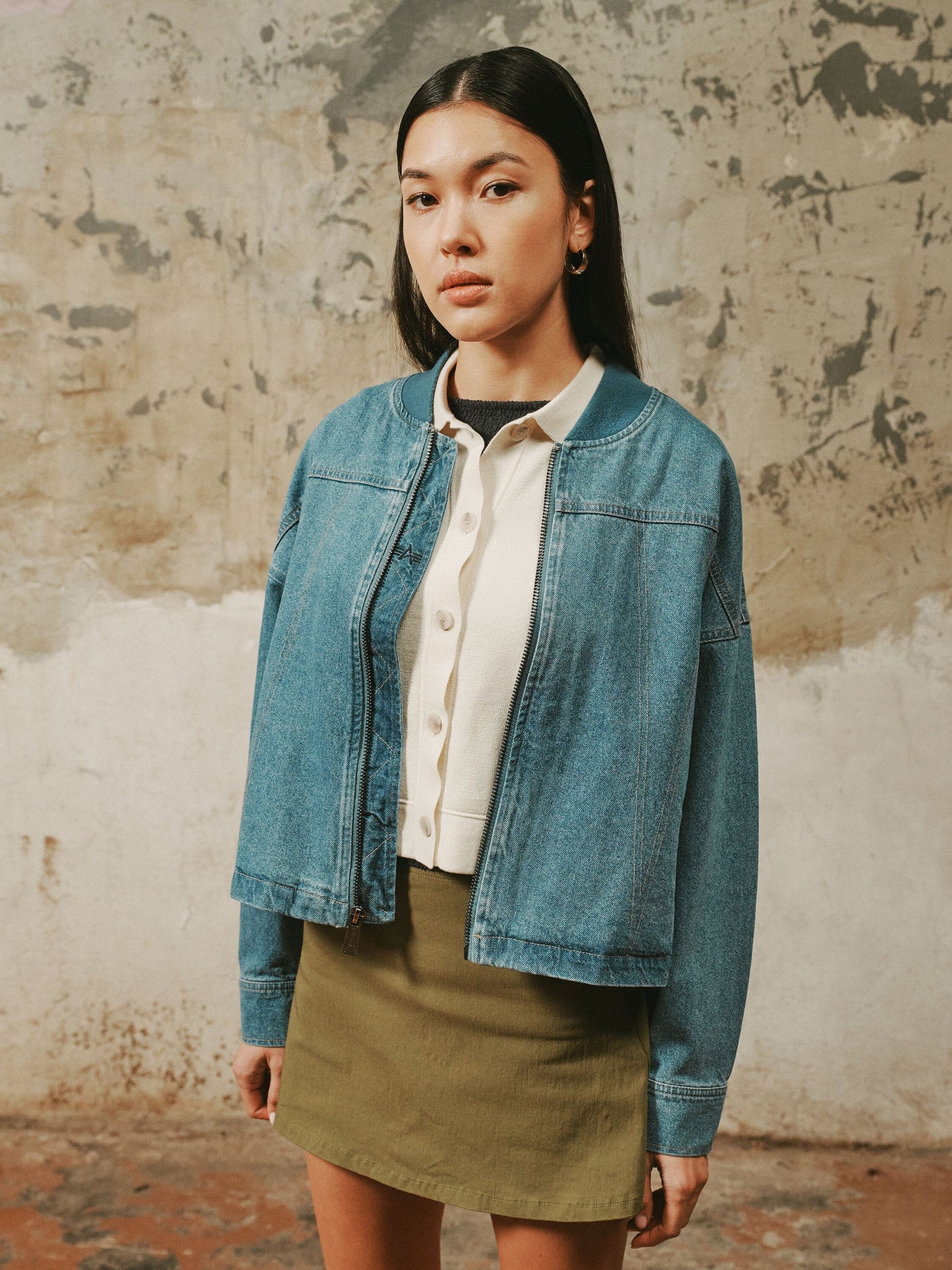 DENIM RELAXED FLIGHT JACKET WOMENS