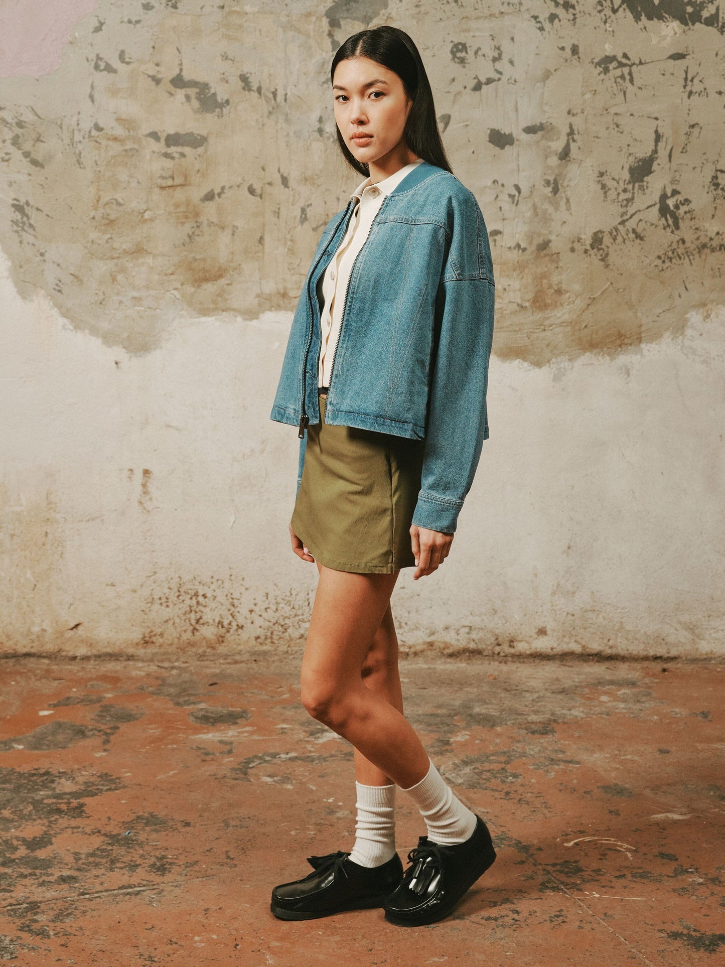 DENIM RELAXED FLIGHT JACKET WOMENS