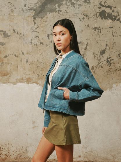 DENIM RELAXED FLIGHT JACKET WOMENS