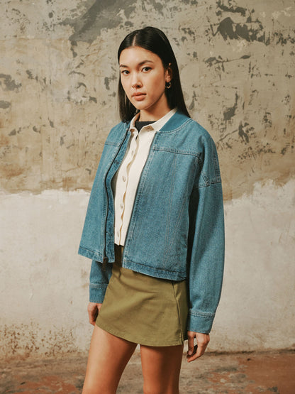 DENIM RELAXED FLIGHT JACKET WOMENS