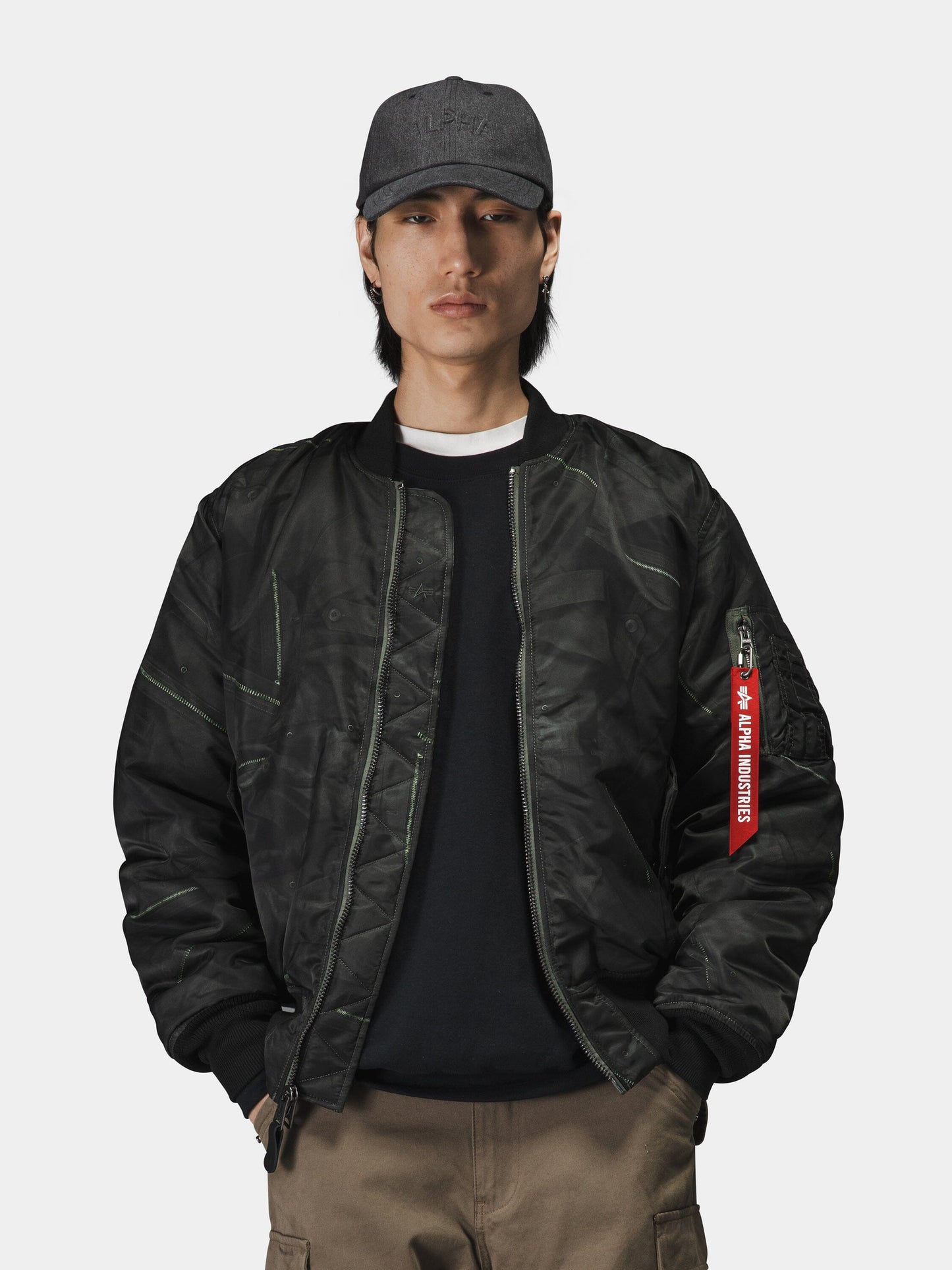MA-1 ZIPPERED PRINT FLIGHT JACKET
