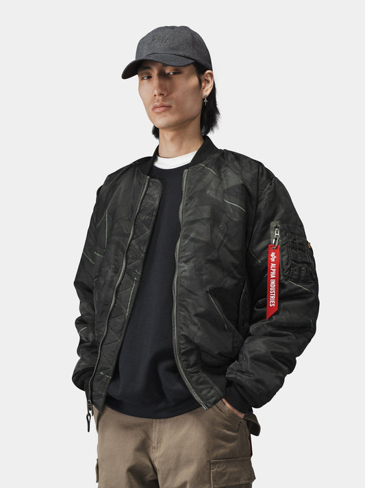MA-1 ZIPPERED PRINT FLIGHT JACKET