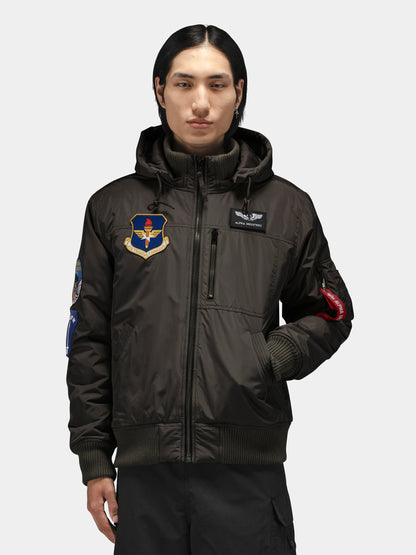 PATCHED HOODED RIB FLIGHT JACKET