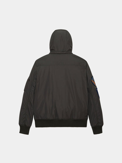 PATCHED HOODED RIB FLIGHT JACKET