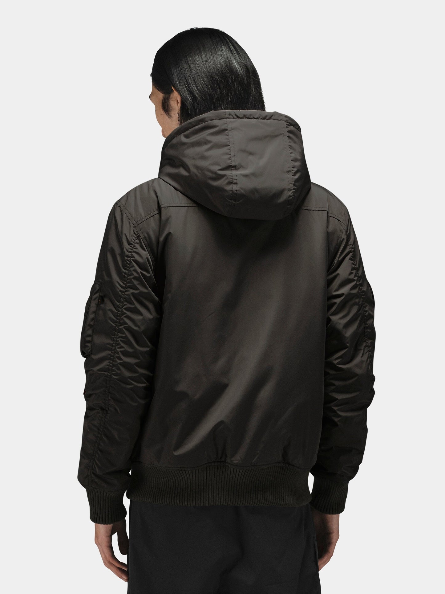 PATCHED HOODED RIB FLIGHT JACKET