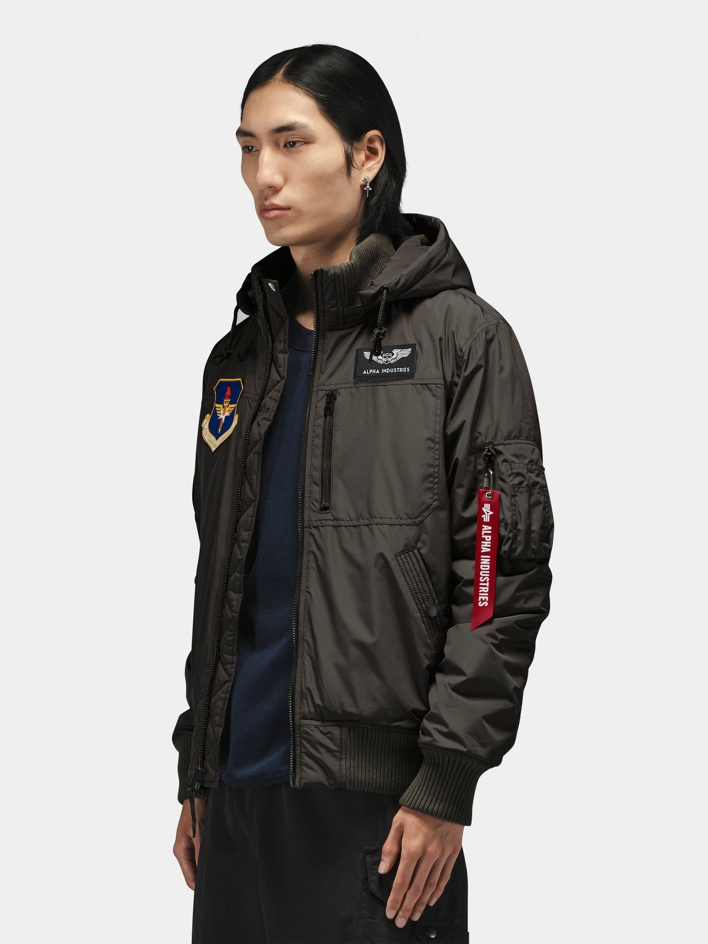 PATCHED HOODED RIB FLIGHT JACKET
