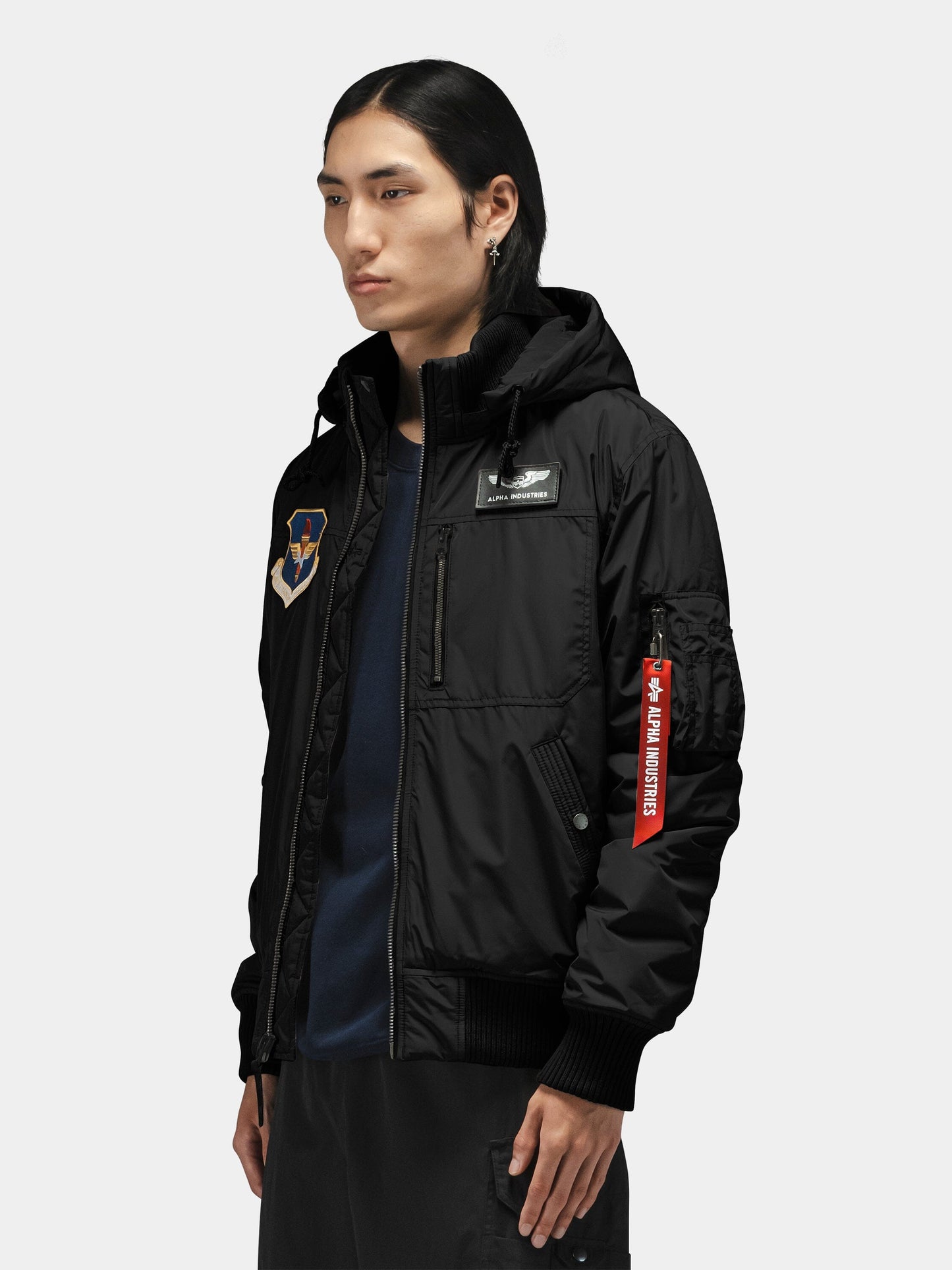 PATCHED HOODED RIB FLIGHT JACKET