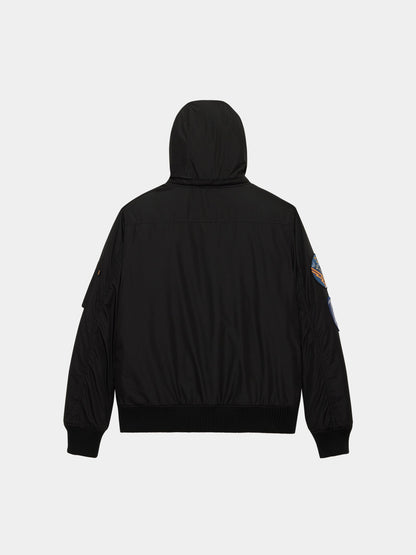 PATCHED HOODED RIB FLIGHT JACKET
