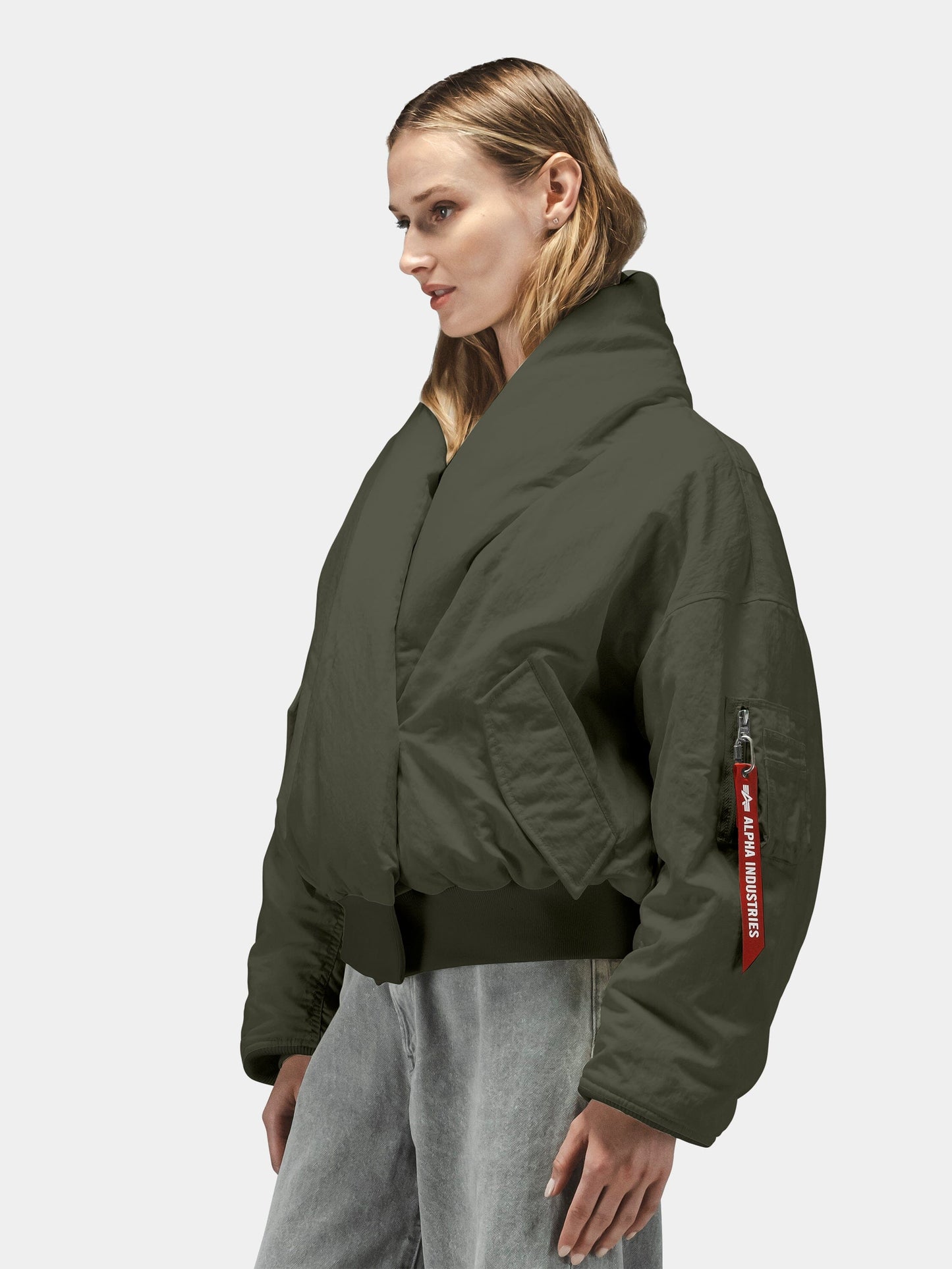 SHAWL COLLAR BOMBER JACKET WOMENS (FIELD GRAY)